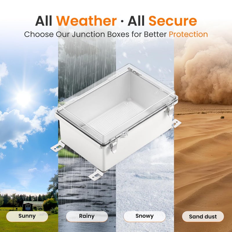 QILIPSU Outdoor WiFi Enclosure, 8.6"x6.7"x4.3" Waterproof Electrical Junction Box, Clear Plastic Hinged Cover IP67 Weatherproof for Solar Projects Network Router Led Control - Image 5
